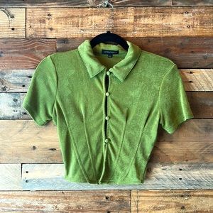 COTTON CANDY LA Green Button Up Cropped Top